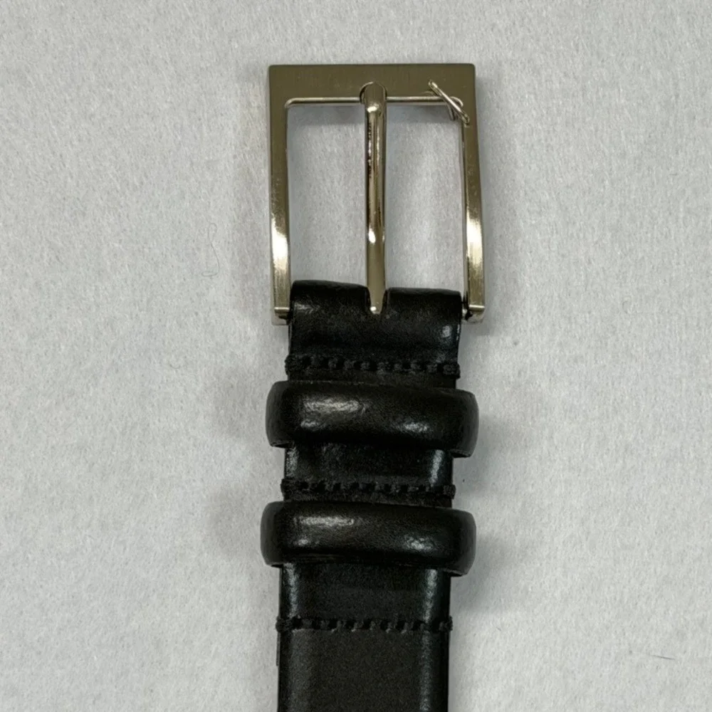 Men's Wearhouse 800P 02 Black Genuine Leather Double Loop Belt 38/95 Italy NWOT